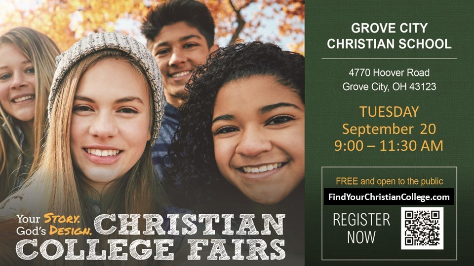Christian College Fair at GCCS promo postcard